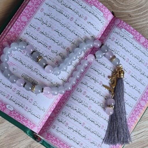 تسبیح مروارید سنگی طوسی